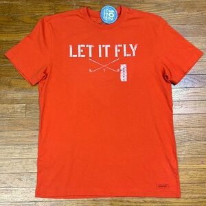 LIFE IS GOOD "Let It Fly" Crusher Mens T-Shirt Orange Golf Short Sleeve Size Med